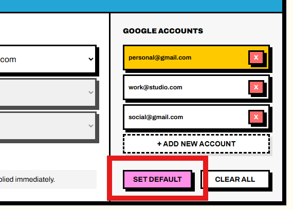 Set default account in Google-Default