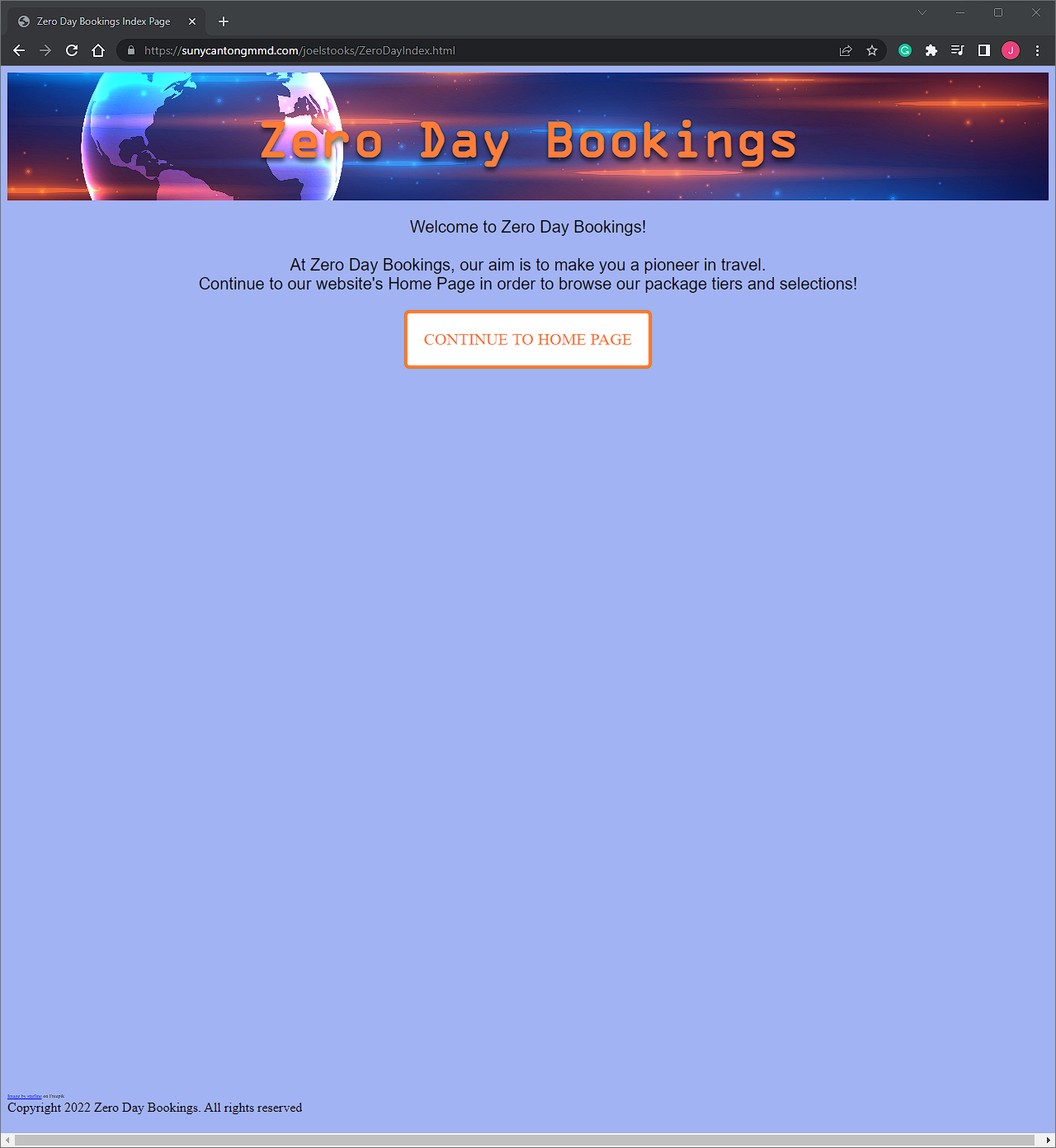 Zero Day Bookings Index Page