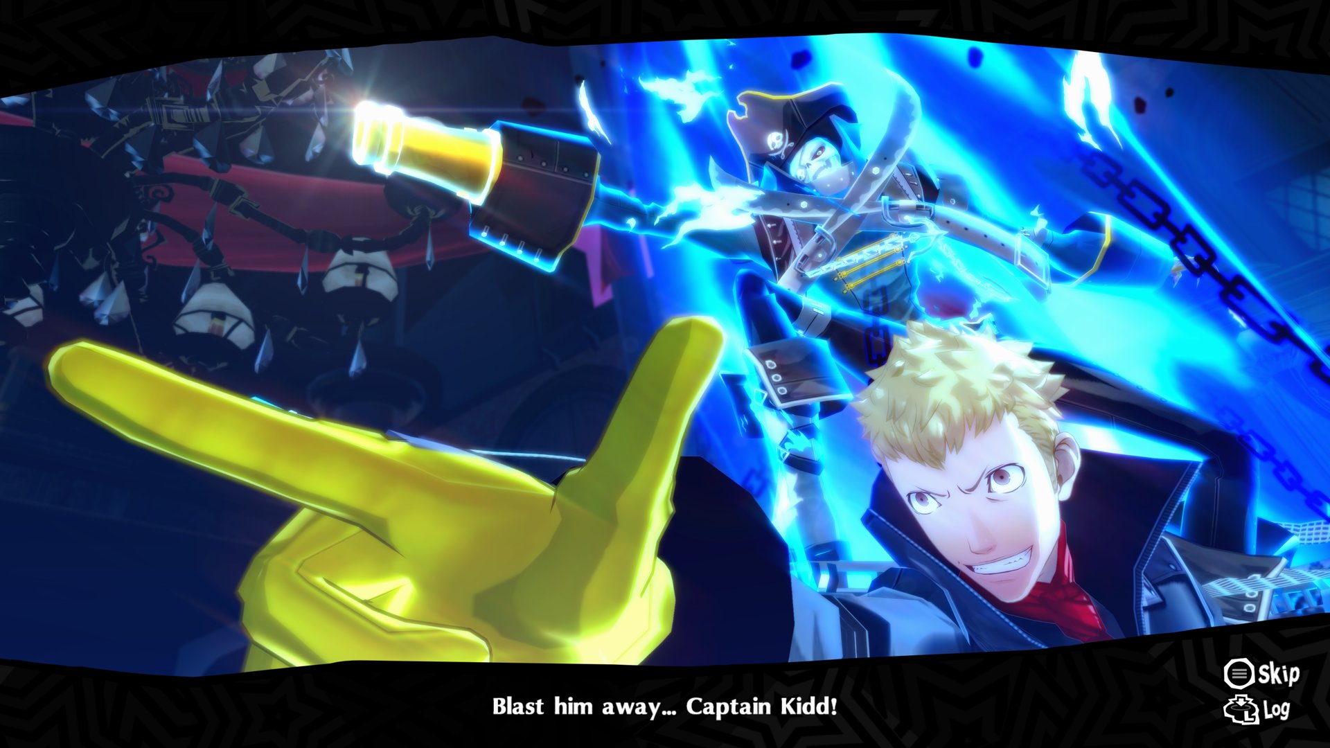 Skull with his Persona, Captain Kidd, behind him.