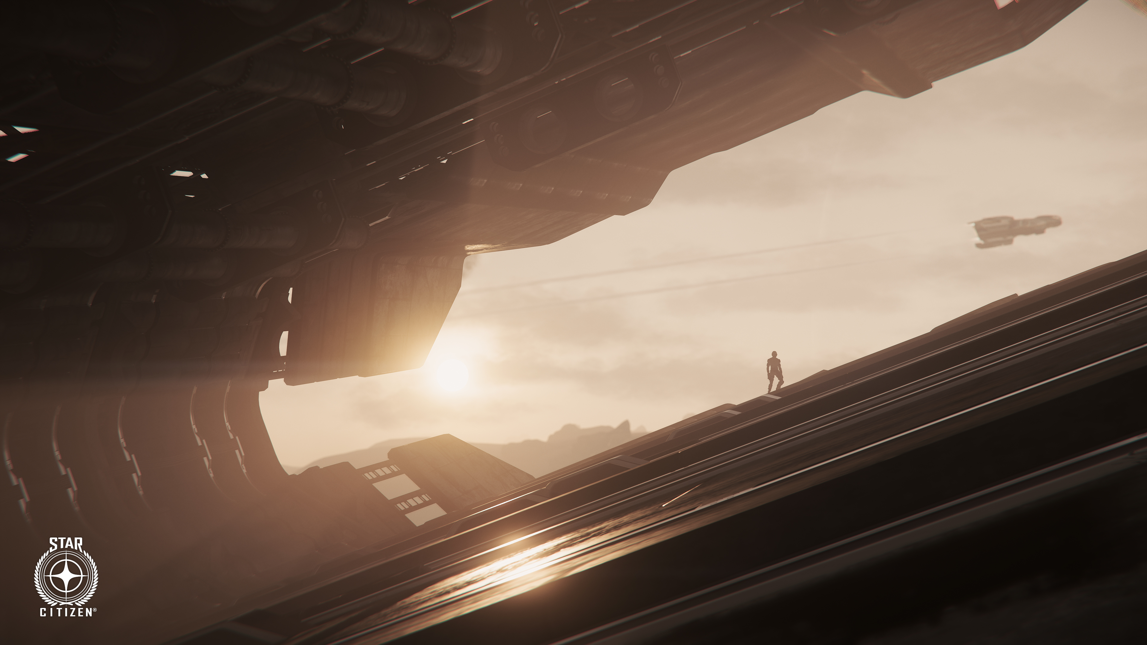 Character looking at a passing ship
