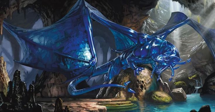 Blue, green, red, white, and black dragon standing side by side.